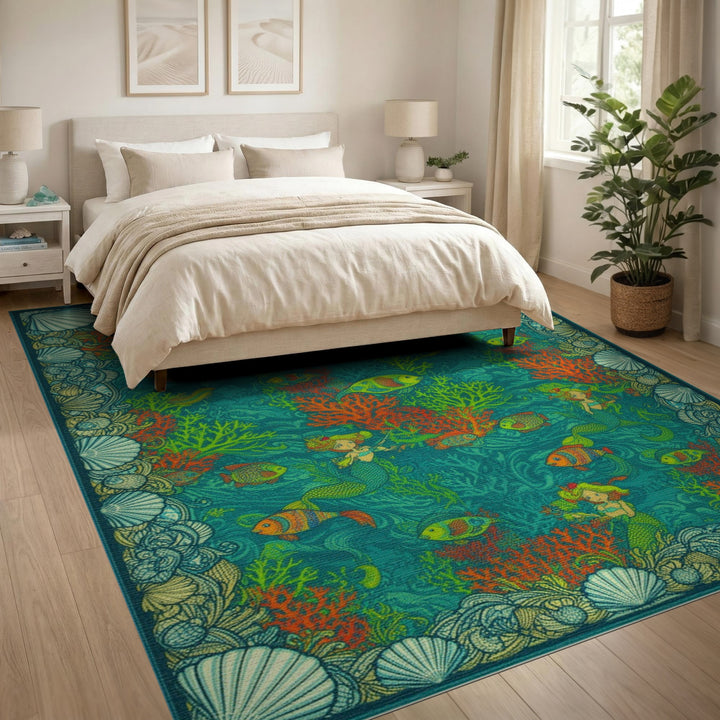 Mermaid Teal Kids Area Rug