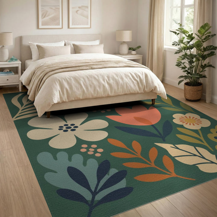 Green Floral Vintage Area Rug
