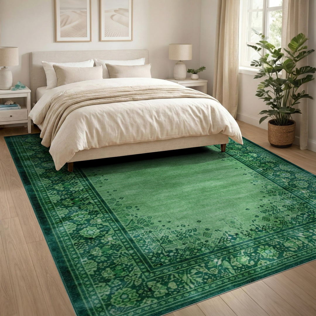 Green Floral Vintage Area Rug