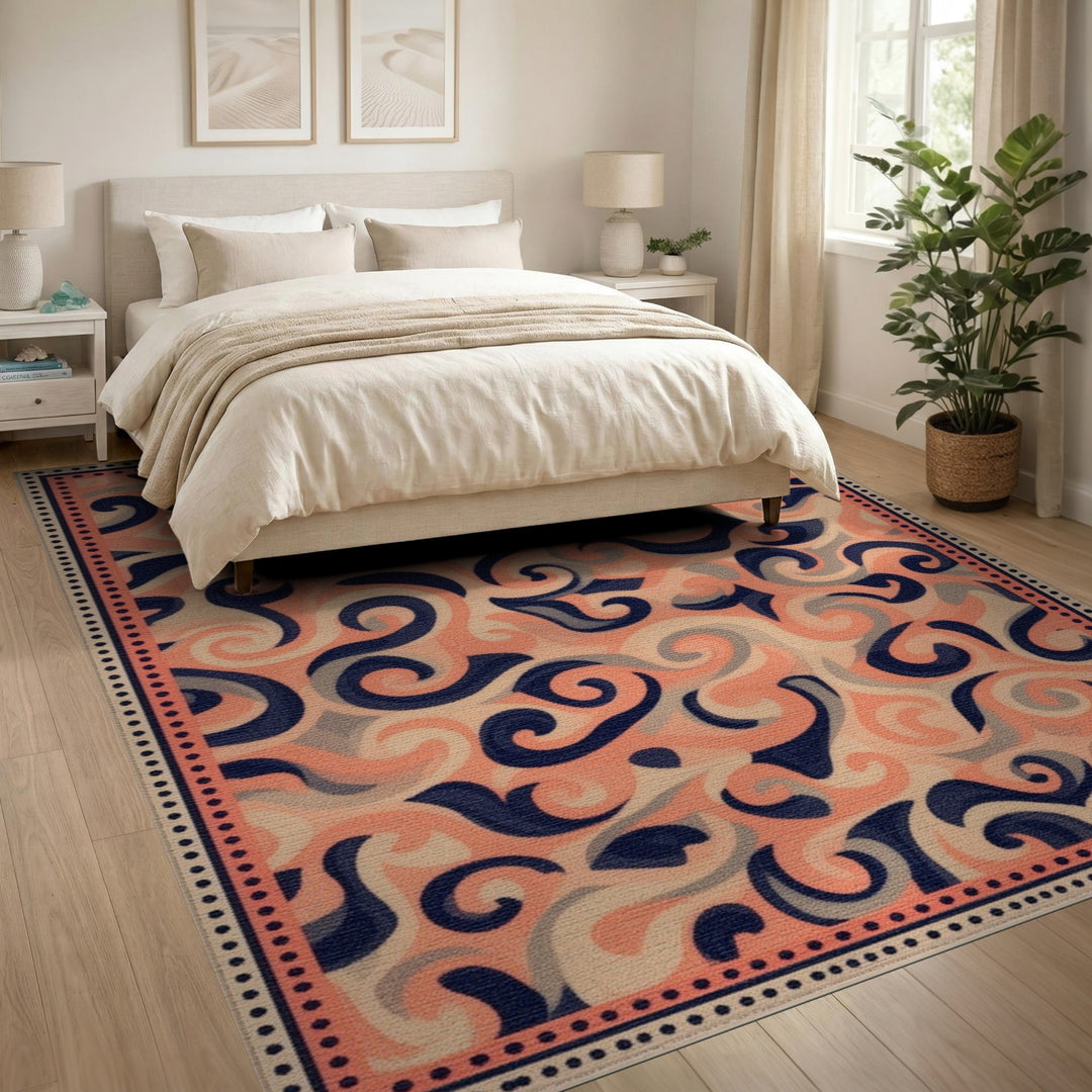 Orange Swirl Abstract Area Rug