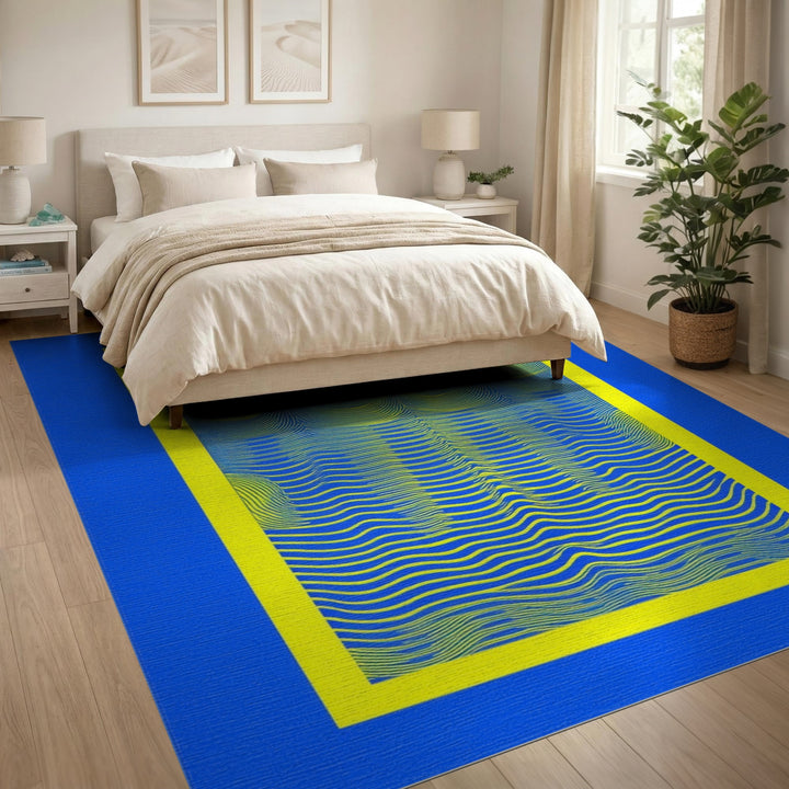 Blue Yellow Wavy Wave Area Rug