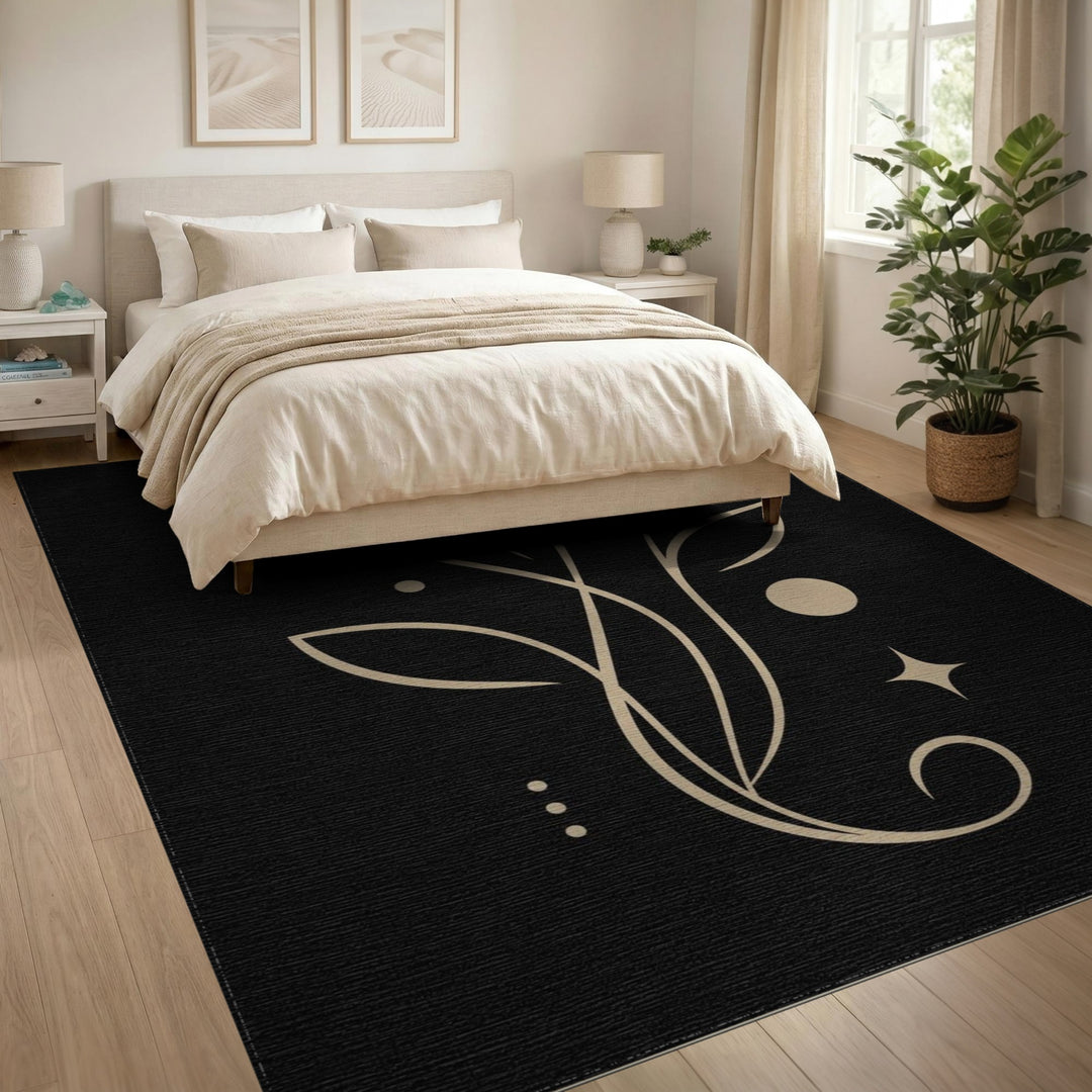 Beige Floral Line Art Area Rug