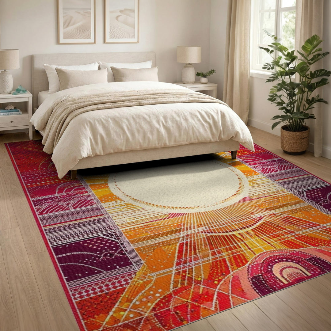 Radiant Sunburst Orange Geometric Rug