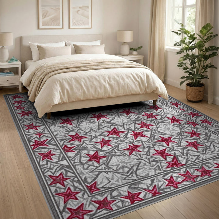 Red Geometric Modern Red Star Geometric Area Rug