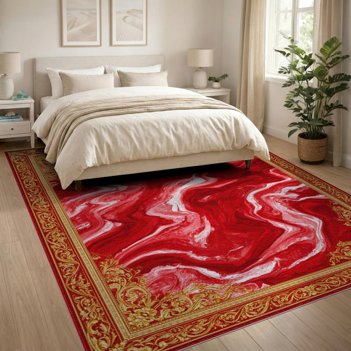 Red Marble Ornate Persian Area Rug