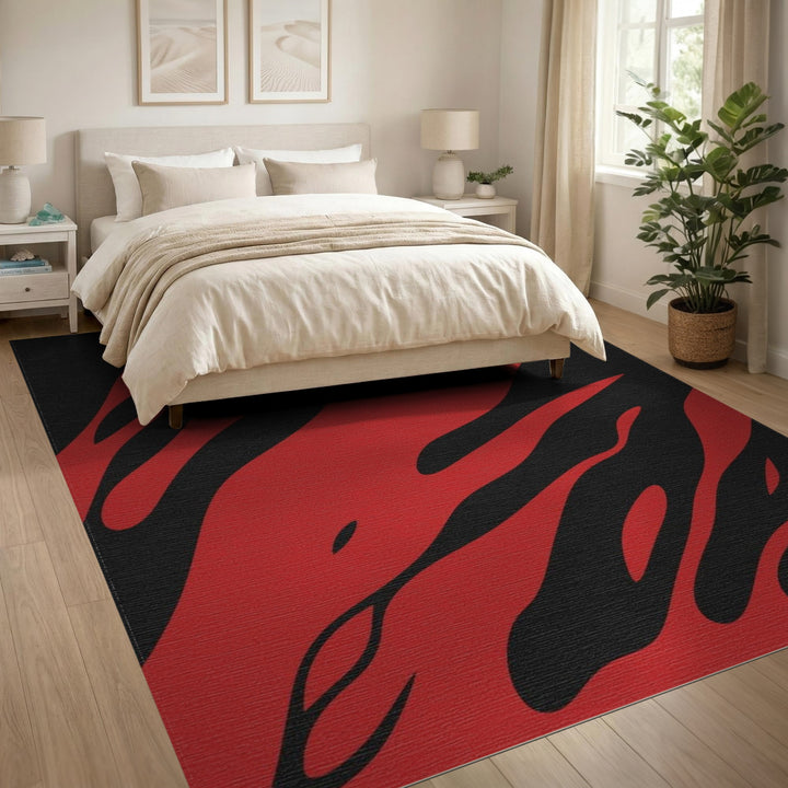 Bold Red Flame Washable Area Rug