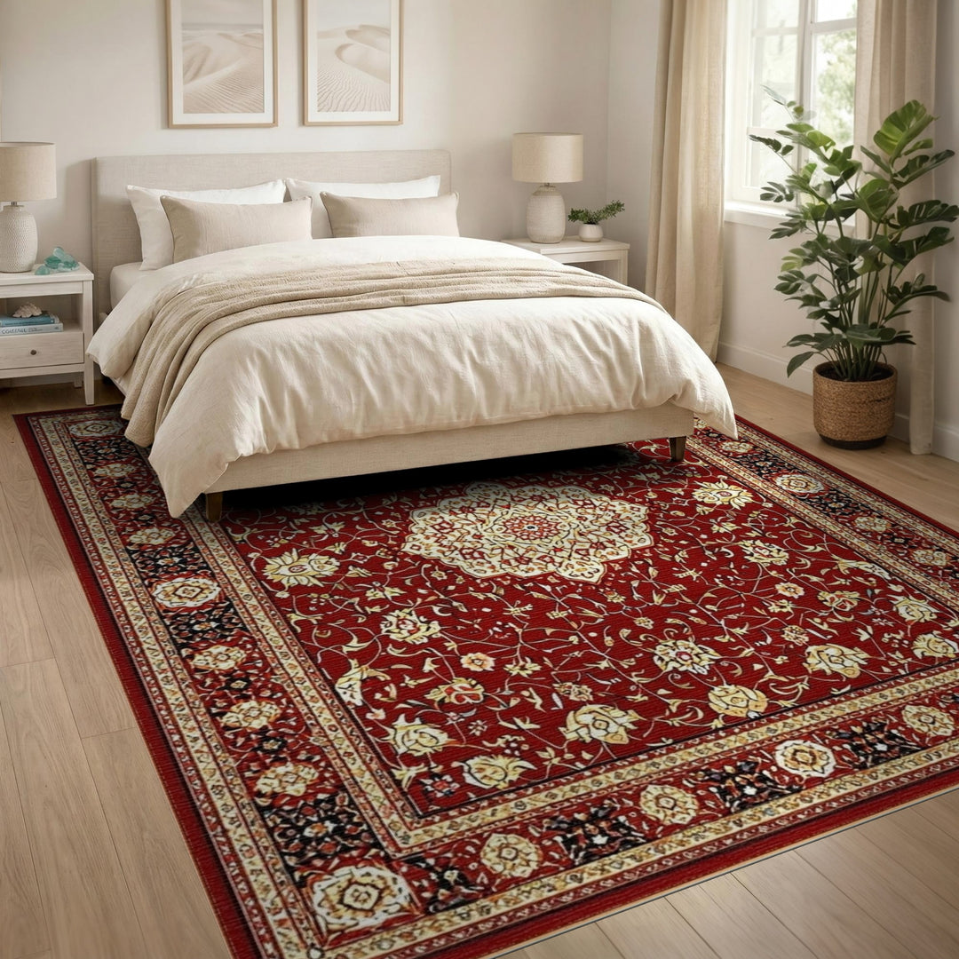 Red Persian Floral Medallion Area Rug
