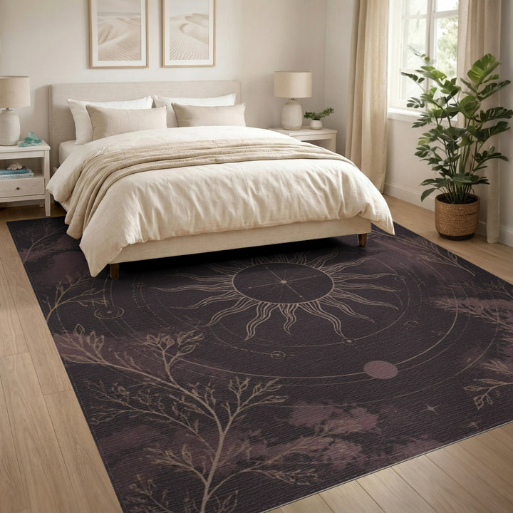Celestial Sun Purple Boho Area Rug