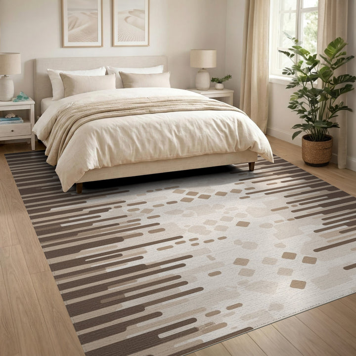Brown Abstract Striped Area Rug