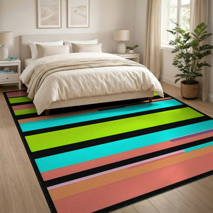 Geometric Modern Bold Multi-Color Striped Geometric Area Rug