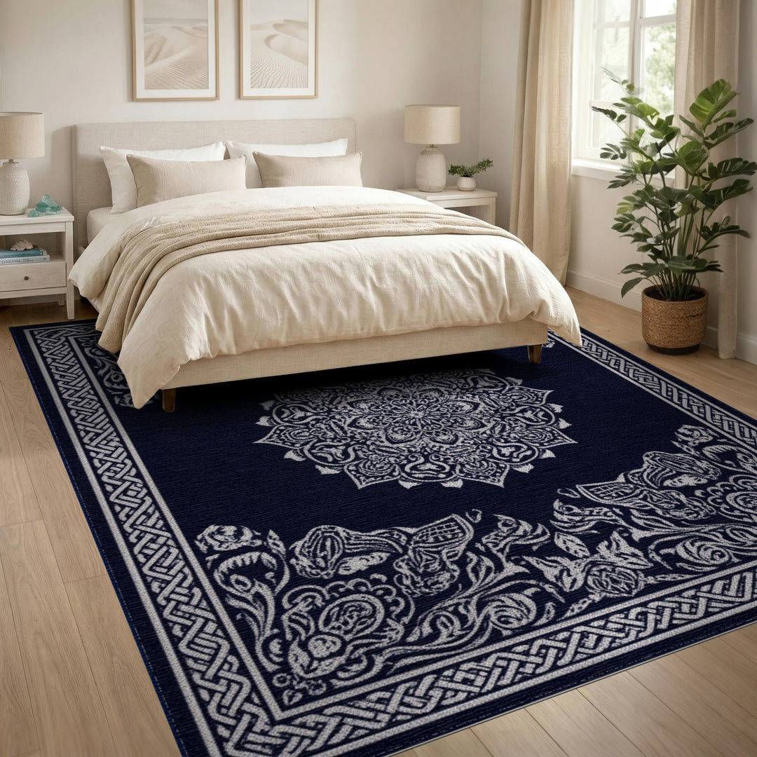 Navy Blue Persian Medallion Area Rug