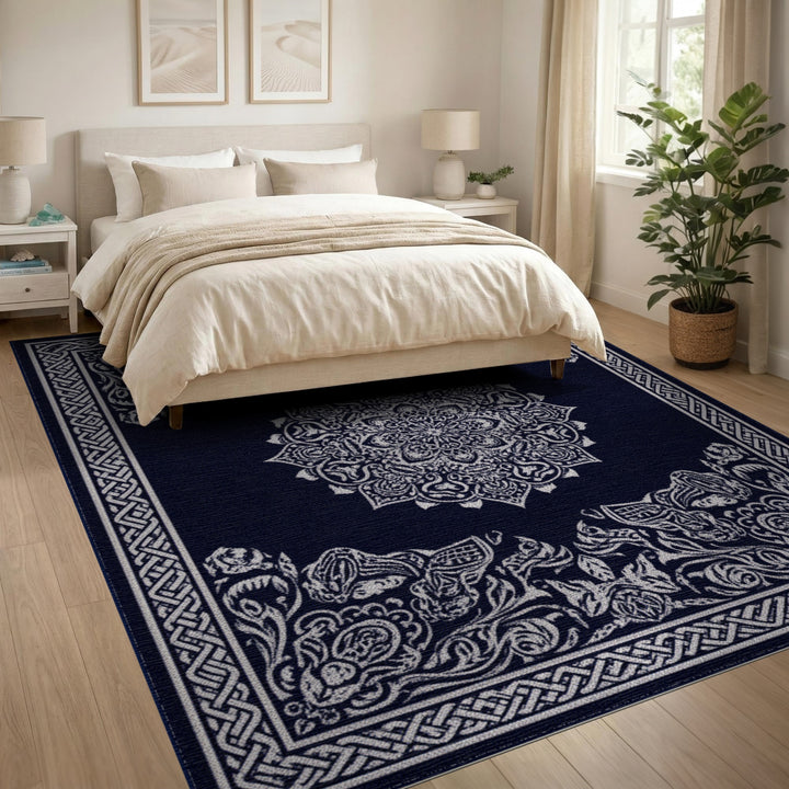 Navy Blue Persian Medallion Area Rug
