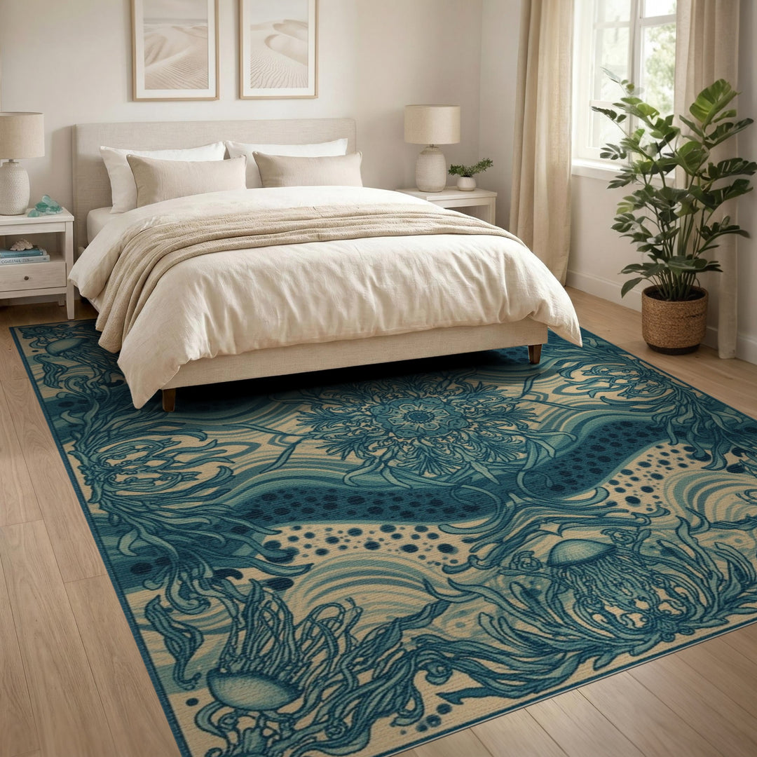 Jellyfish Teal Coastal Area Rug