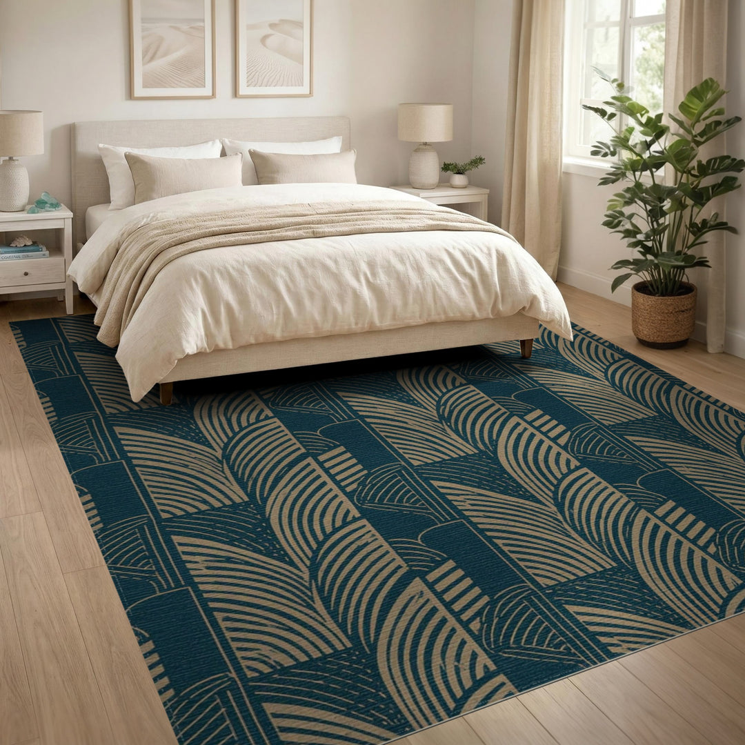 Teal Geometric Fan Area Rug
