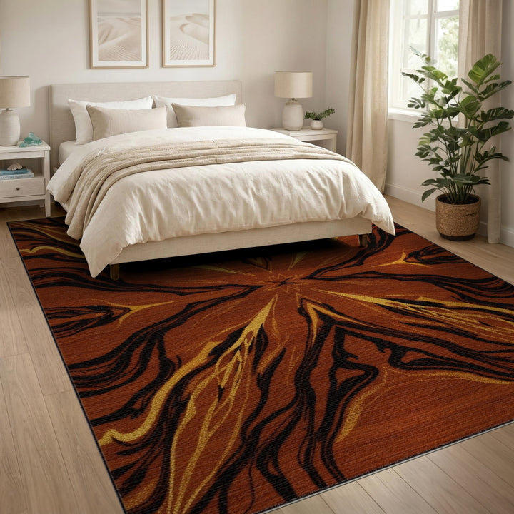 Radiant Brown Gold Abstract Area Rug