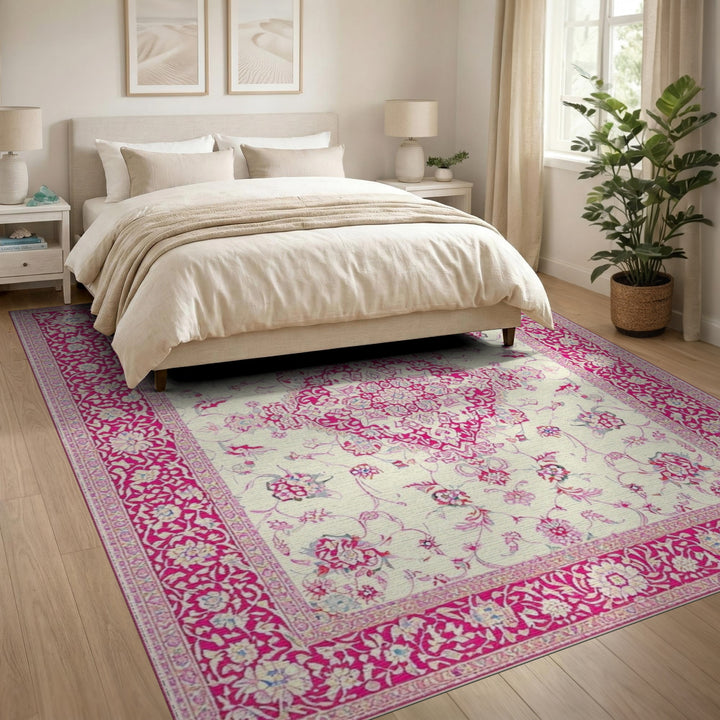 Pink Floral Medallion Vintage Area Rug