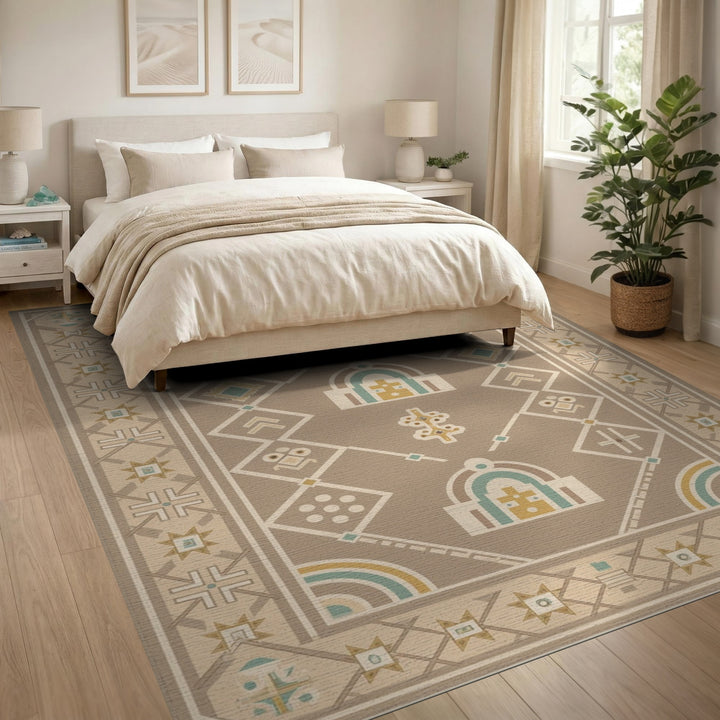 Beige Southwestern Geometric Area Rug