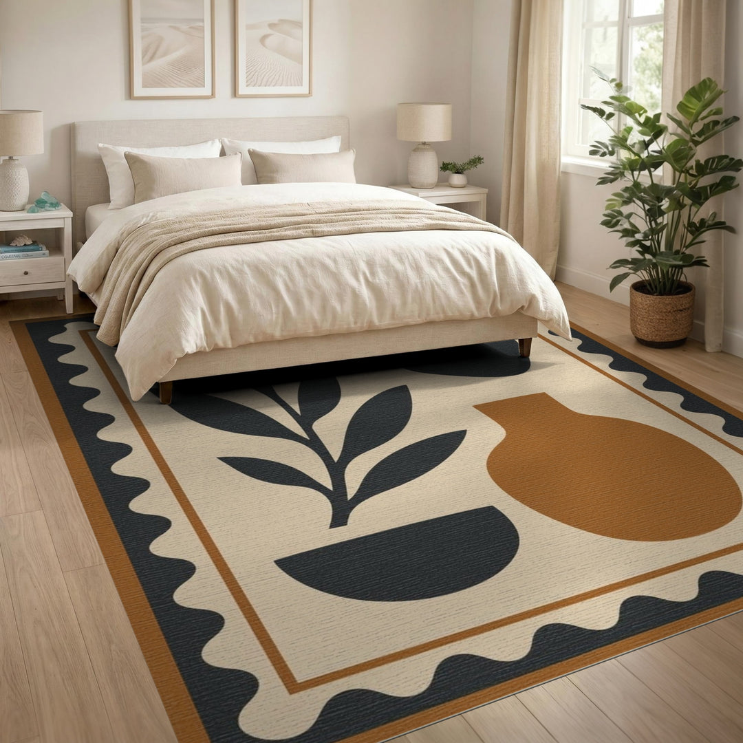 Abstract Brown Vase Plant Area Rug