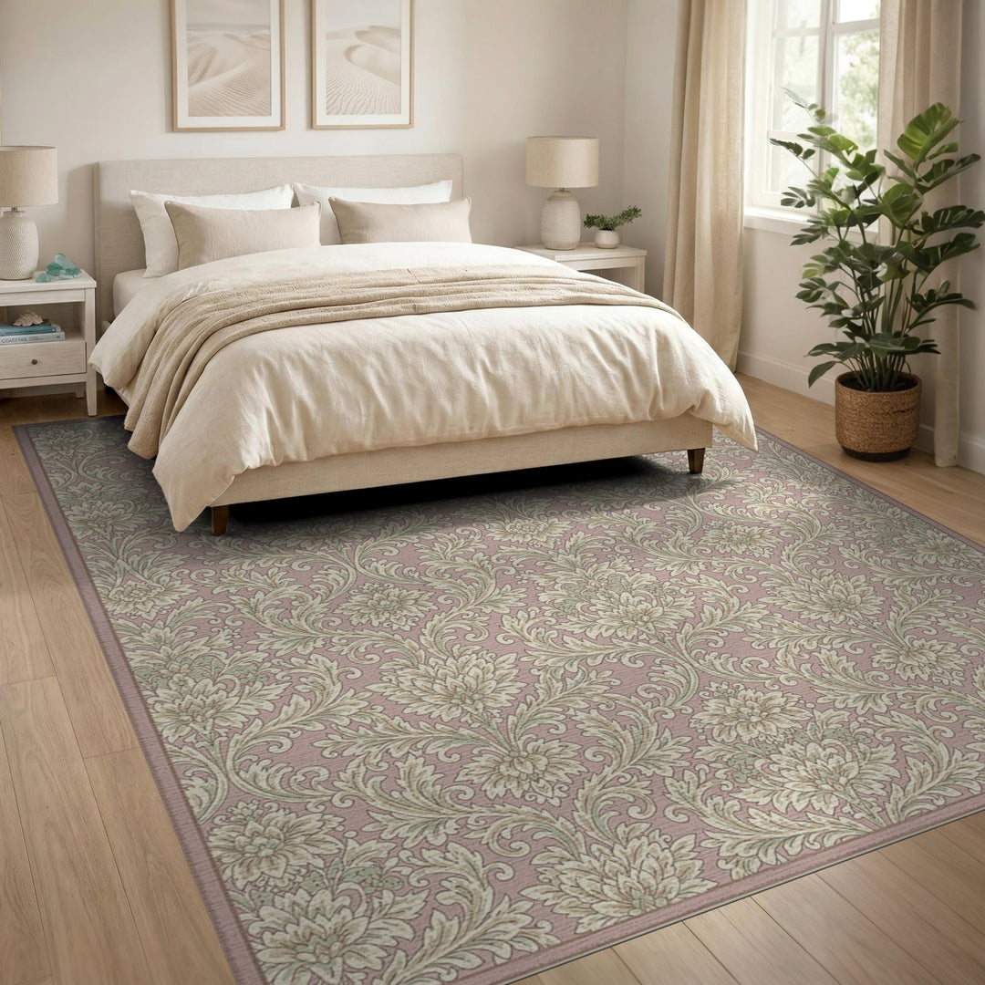 Soft Pink Vintage Floral Area Rug