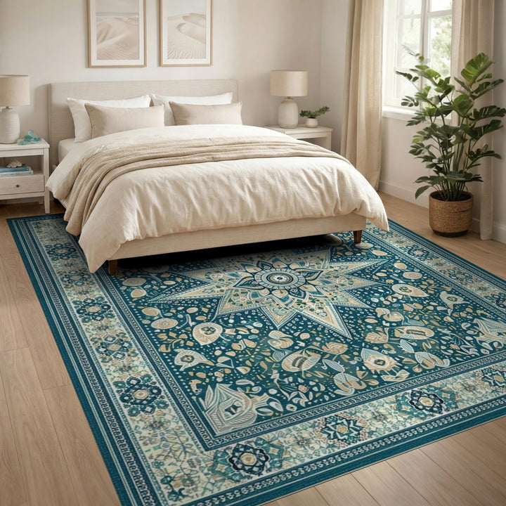 Teal Floral Vintage Area Rug