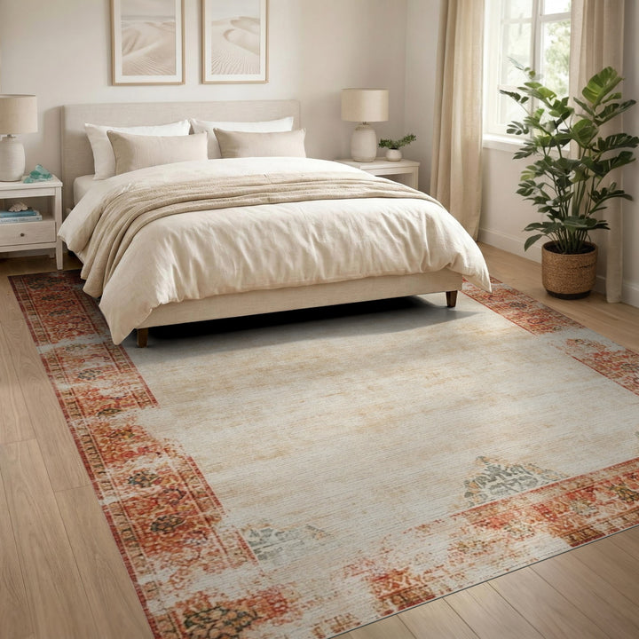 Distressed Vintage Red Beige Area Rug