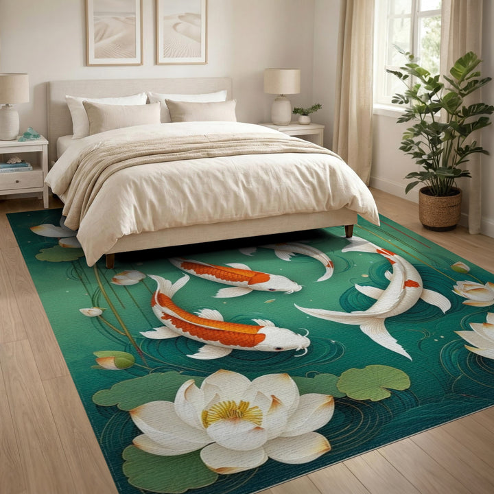 Koi Lotus Teal Area Rug