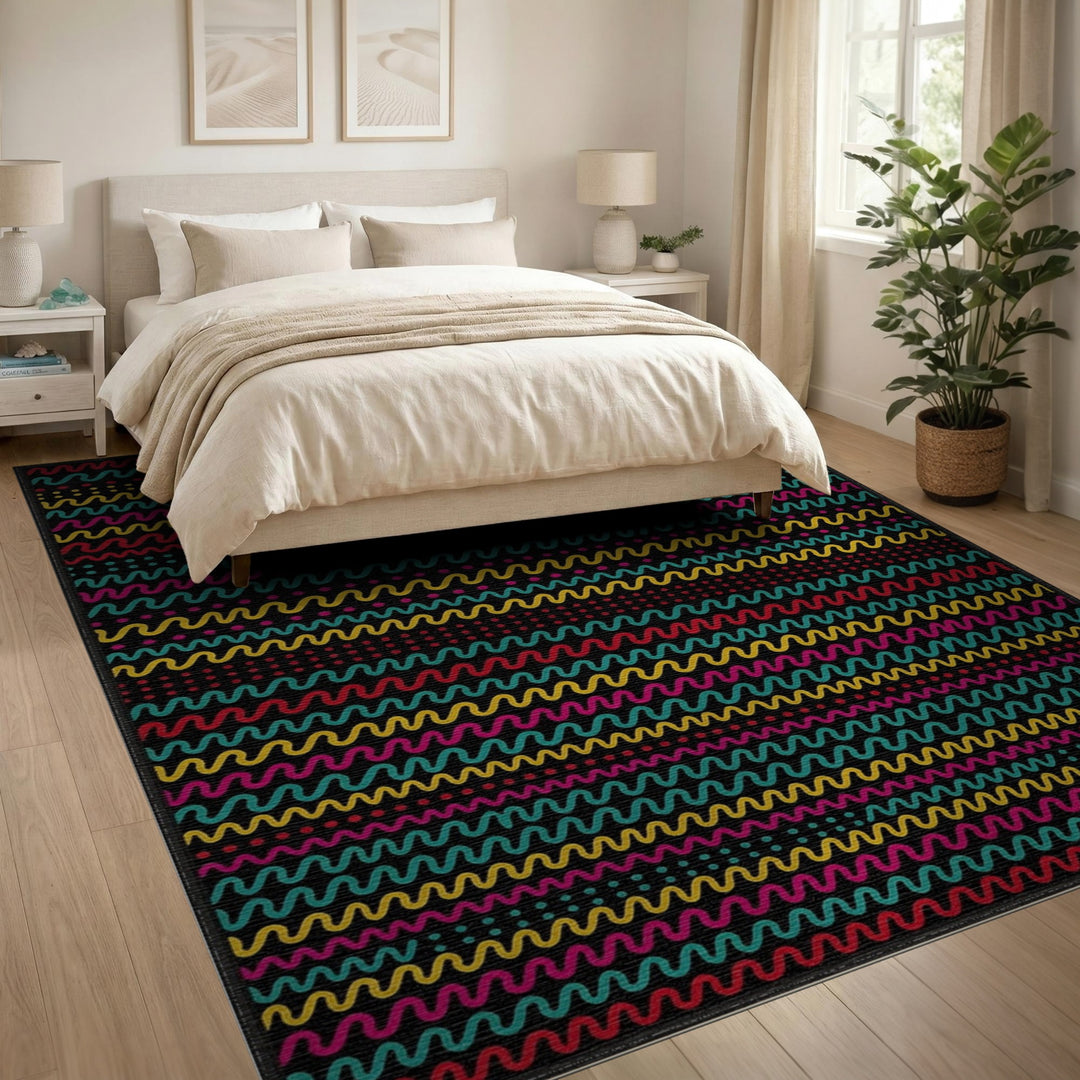 Multi-Color Wave Pattern Area Rug