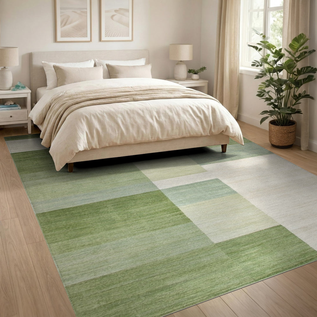 Block Green Geometric Block Area Rug