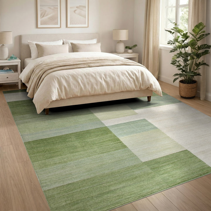Block Green Geometric Block Area Rug