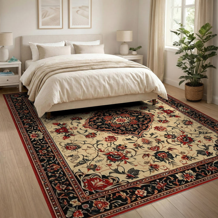 Red Floral Persian Medallion Traditional Persian Area Rug