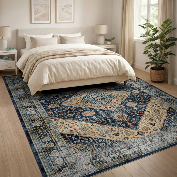 Navy Blue Distressed Persian Area Rug