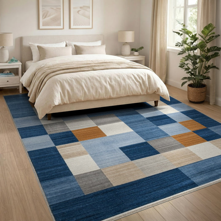 Geometric Modern Block Blue Geometric Block Area Rug