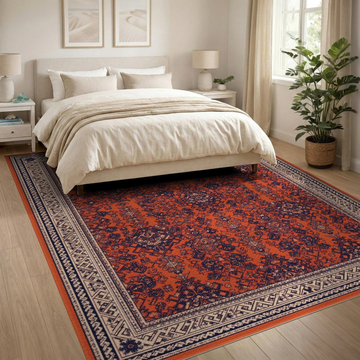 Orange Navy Persian Area Rug