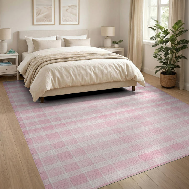 Pink Gingham Checkered Area Rug