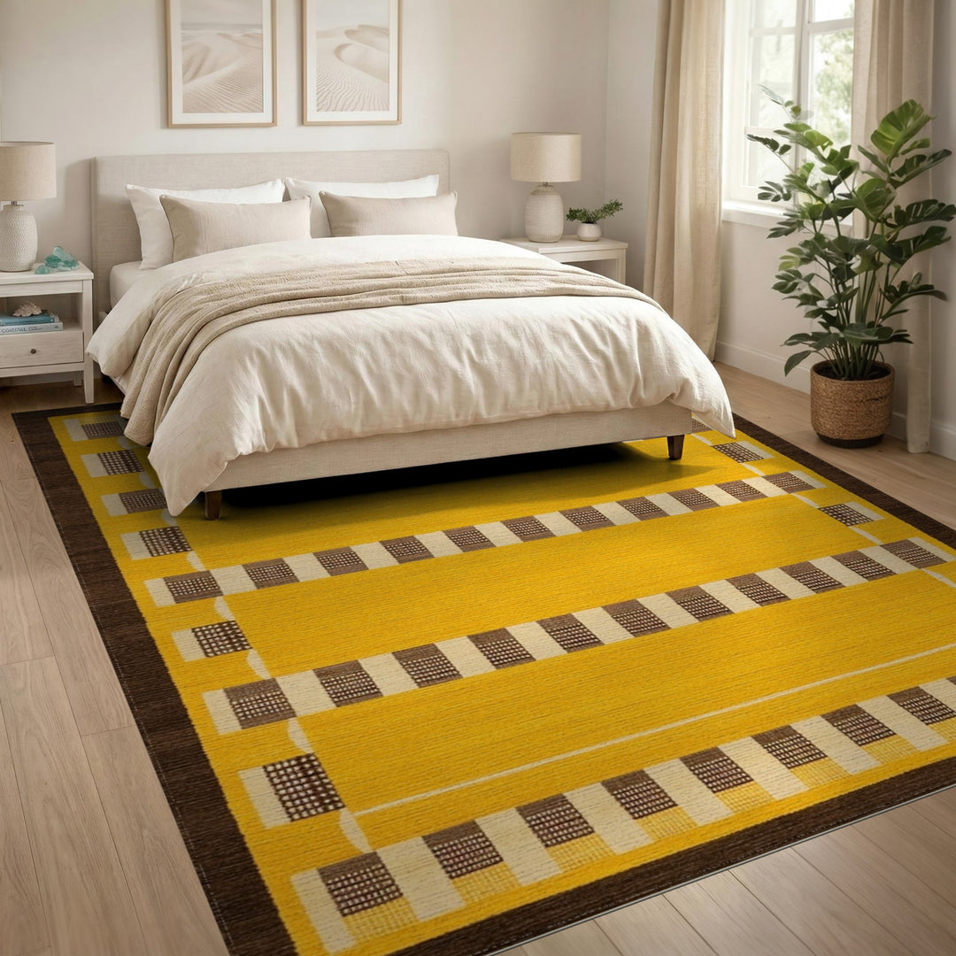 Yellow Geometric Checkered Area Rug