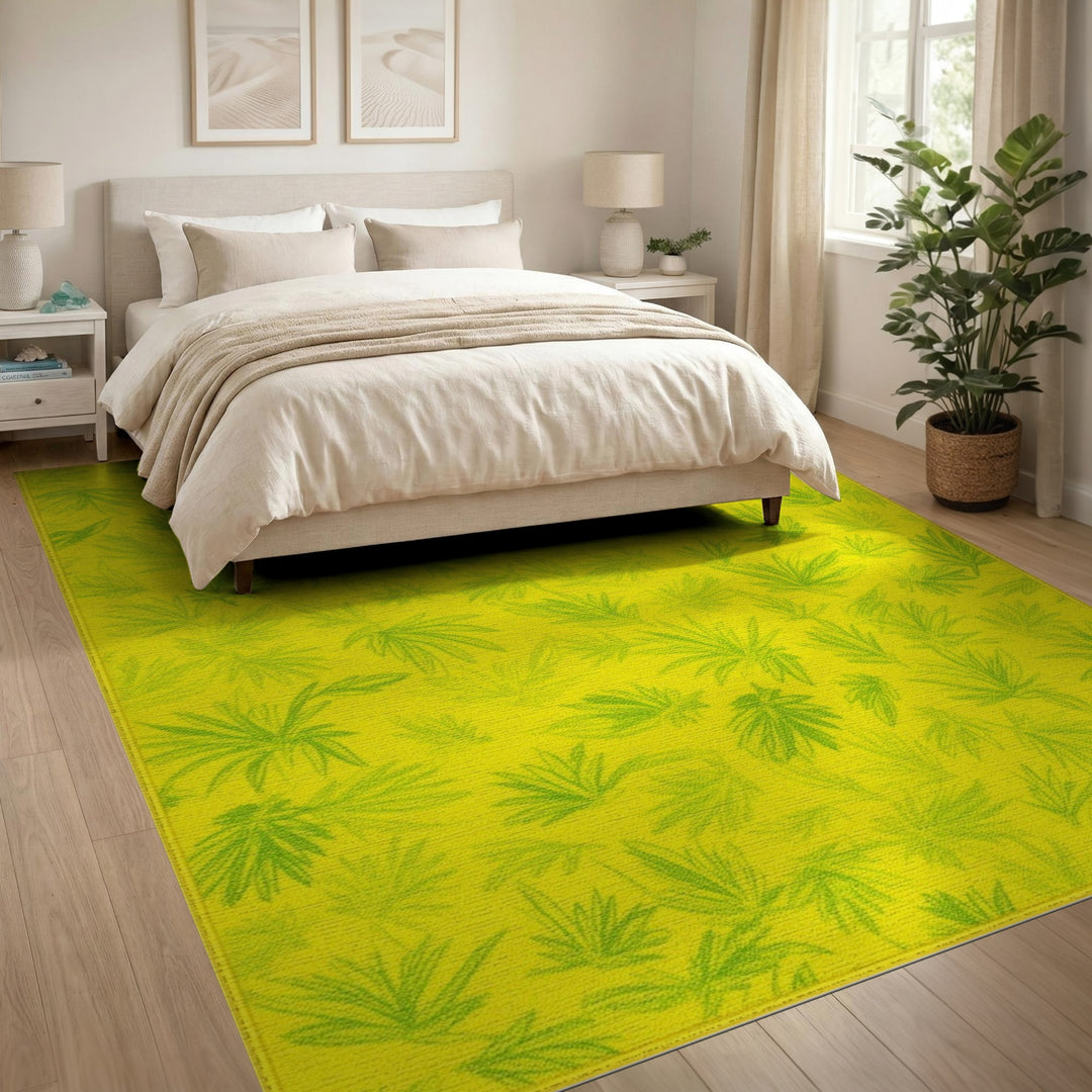 Yellow Leaf Print Area Rug