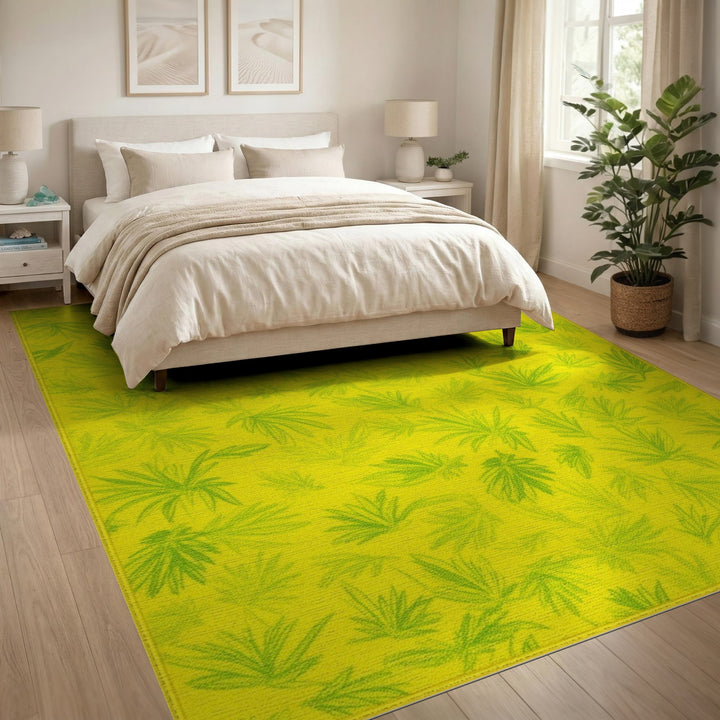 Yellow Leaf Print Area Rug