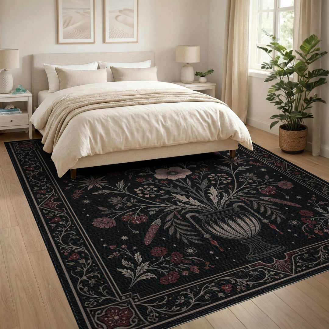 Midnight Floral Urn Area Rug