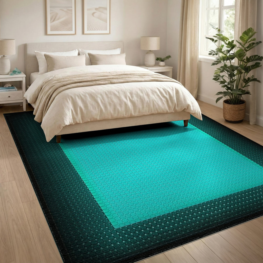 Cyan Teal Geometric Area Rug