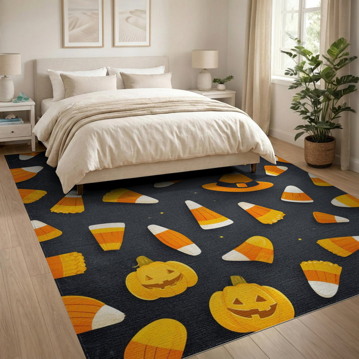 Halloween Pumpkin Candy Corn Kids Area Rug