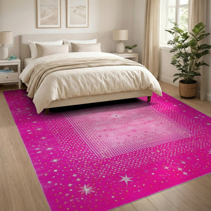Pink Starry Geometric Area Rug