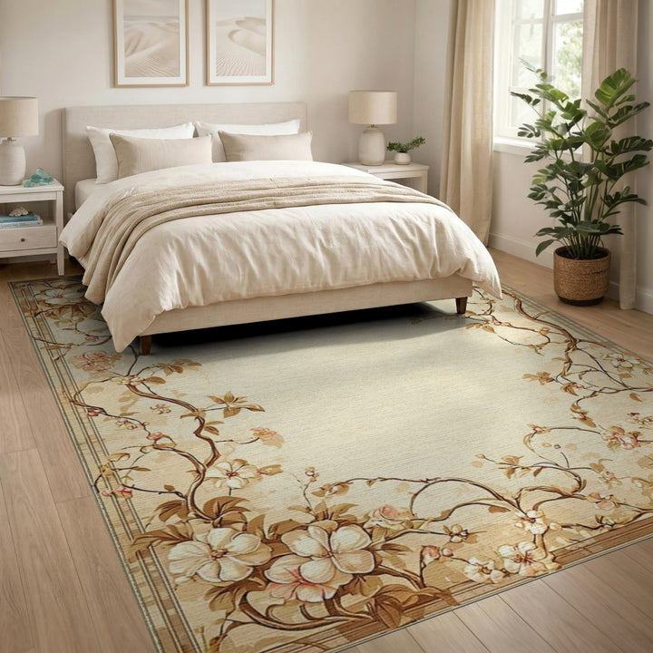 Beige Floral Vintage Area Rug