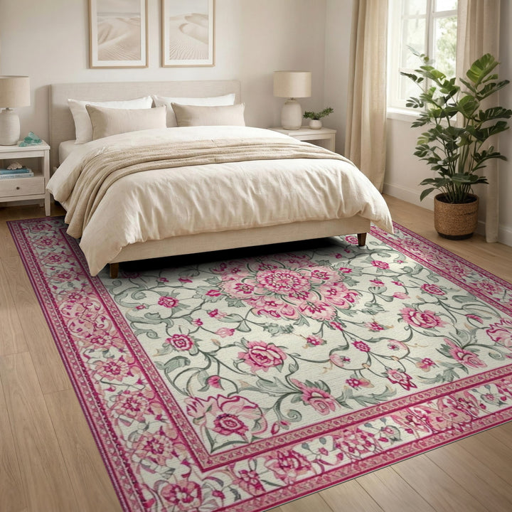 Pink Rose Floral Vintage Area Rug