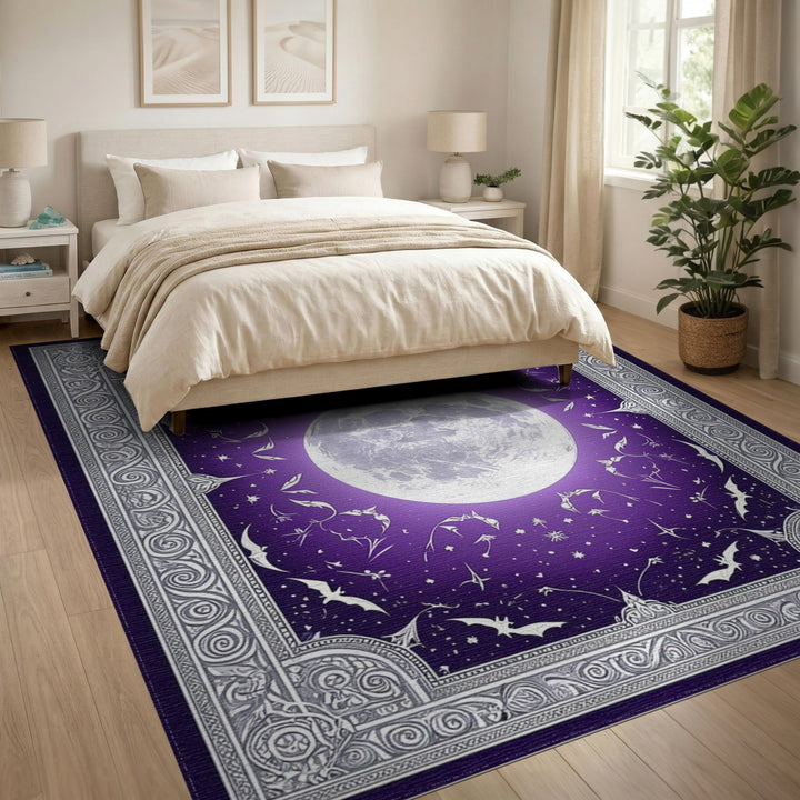 Mystical Moon Bats Purple Area Rug
