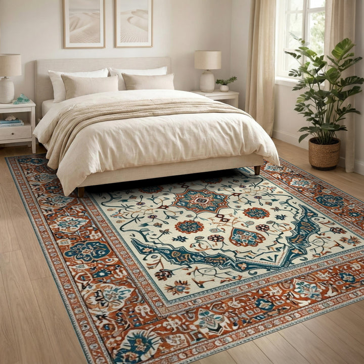 Traditional Persian Teal Blue Persian Medallion Area Rug