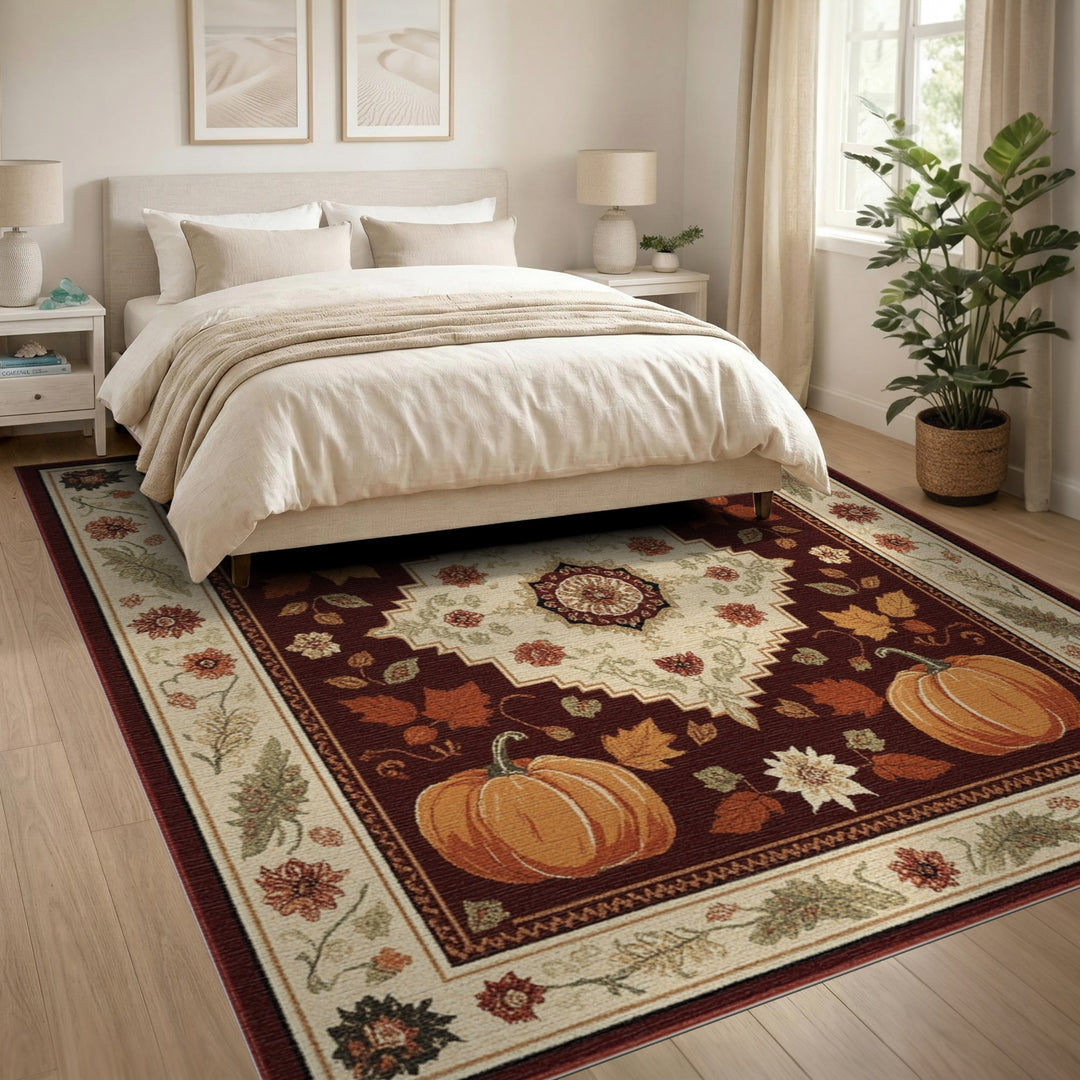 Red Pumpkin Floral Medallion Area Rug