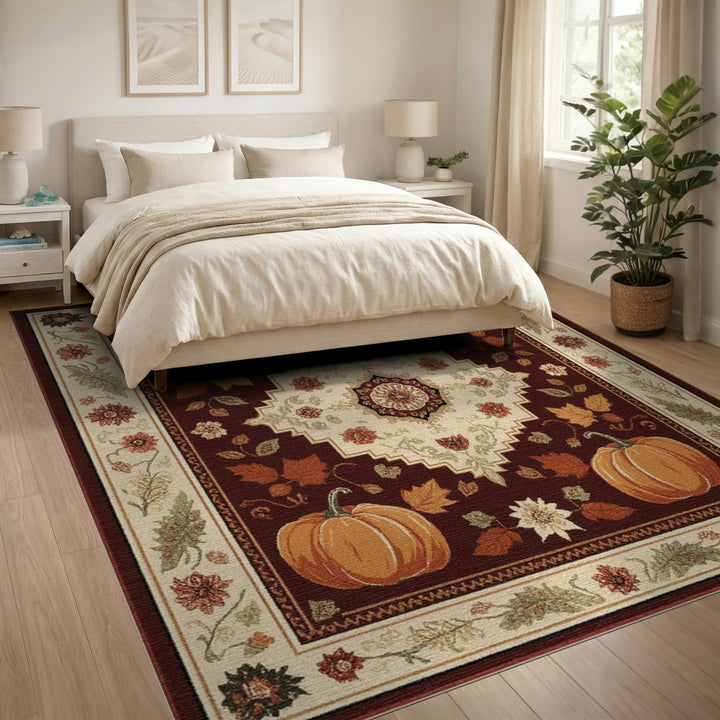 Red Pumpkin Floral Medallion Area Rug