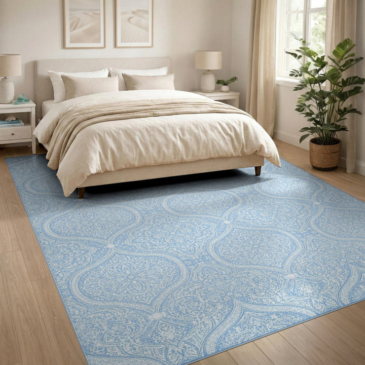 Blue and Teal Light Blue Floral Medallion Area Rug