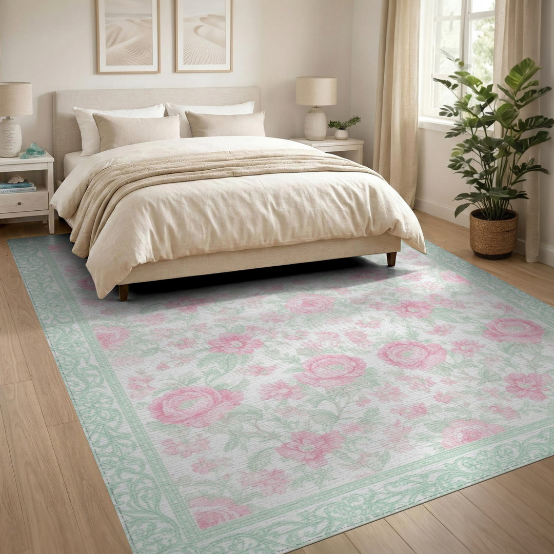 Pink Rose Floral Vintage Area Rug