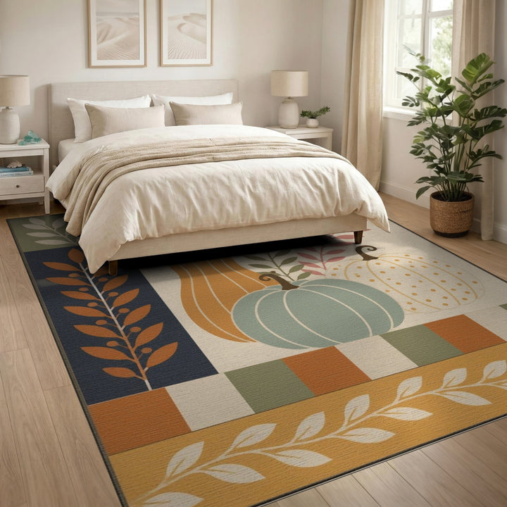 Rustic Farmhouse Autumn Pumpkin Harvest Area Rug